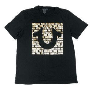 TRUE RELIGION BLACK GOLD FOIL BIG PRINT TEE T SHIRT SIZE XL SLIM B13